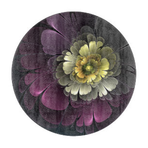 Abstract Modern Purpur Khaki Grey Fractal Flower Cutting Board
