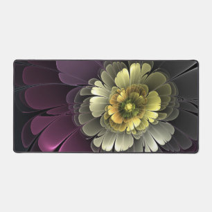 Abstract Modern Purpur Khaki Grey Fractal Flower Desk Mat