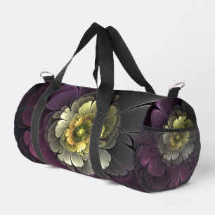 Abstract Modern Purpur Khaki Grey Fractal Flower Duffle Bag