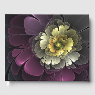 Abstract Modern Purpur Khaki Grey Fractal Flower Guest Book