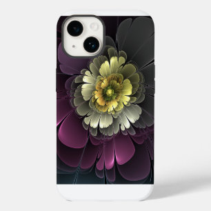 Abstract Modern Purpur Khaki Grey Fractal Flower iPhone 14 Case