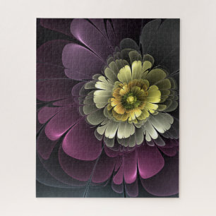 Abstract Modern Purpur Khaki Grey Fractal Flower Jigsaw Puzzle