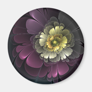 Abstract Modern Purpur Khaki Grey Fractal Flower Magnet