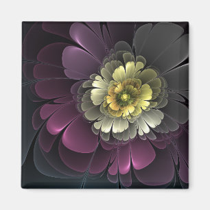 Abstract Modern Purpur Khaki Grey Fractal Flower Magnet