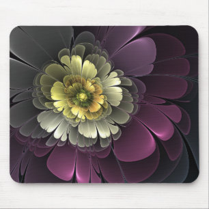 Abstract Modern Purpur Khaki Grey Fractal Flower Mouse Pad
