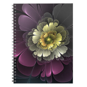 Abstract Modern Purpur Khaki Grey Fractal Flower Notebook