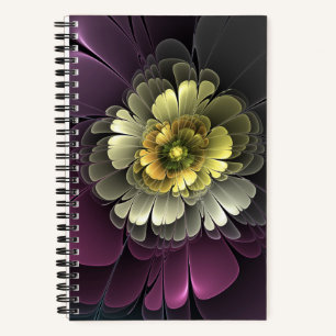Abstract Modern Purpur Khaki Grey Fractal Flower Notebook