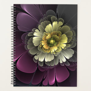 Abstract Modern Purpur Khaki Grey Fractal Flower Planner