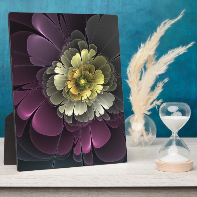 Abstract Modern Purpur Khaki Grey Fractal Flower Plaque (Side)