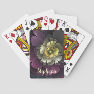 Abstract Modern Purpur Khaki Grey Fractal Flower Playing Cards