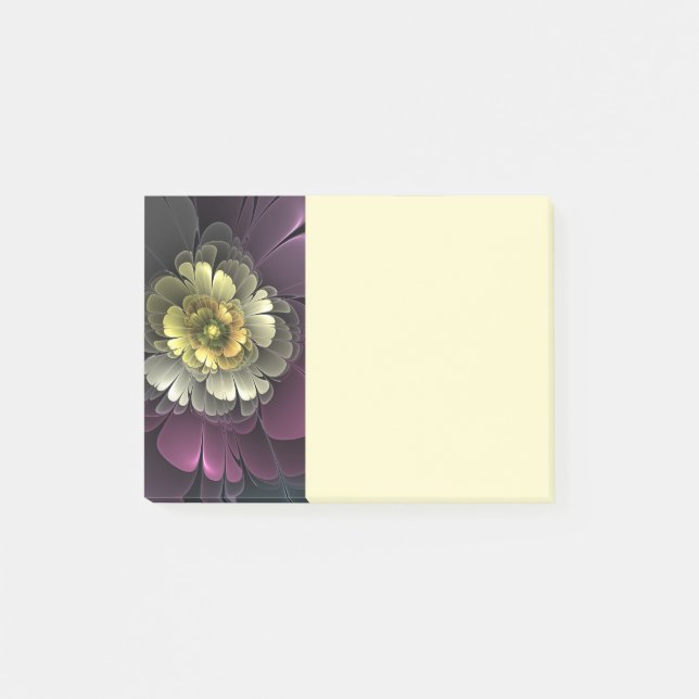 Abstract Modern Purpur Khaki Grey Fractal Flower Post-it Notes (Front)