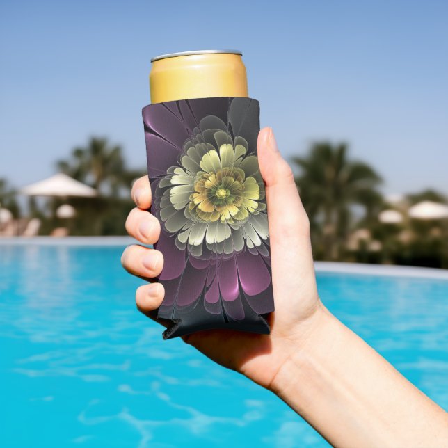 Abstract Modern Purpur Khaki Grey Fractal Flower Seltzer Can Cooler (In Situ Pool)