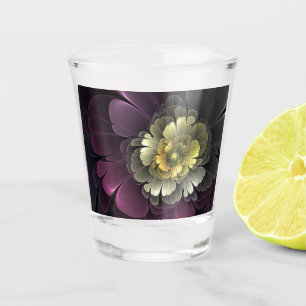 Abstract Modern Purpur Khaki Grey Fractal Flower Shot Glass