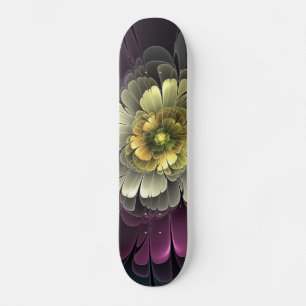 Abstract Modern Purpur Khaki Grey Fractal Flower Skateboard