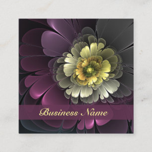 Abstract Modern Purpur Khaki Grey Fractal Flower Square Business Card
