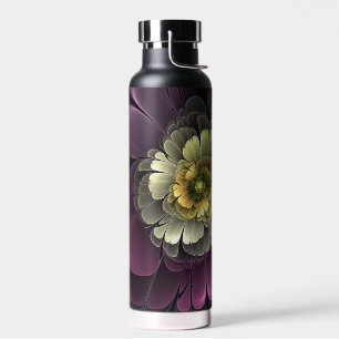Abstract Modern Purpur Khaki Grey Fractal Flower Water Bottle