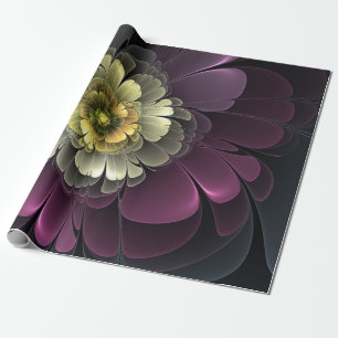 Abstract Modern Purpur Khaki Grey Fractal Flower Wrapping Paper