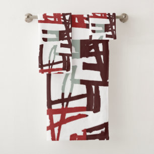 Abstract Modern Red and Green Lines Bath Towel Set