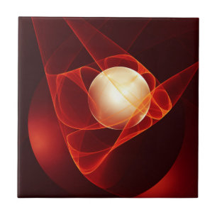 Abstract Modern Red Cream Fantasy Fractal Art Tile