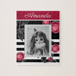 Abstract modern red roses leaves  sketched flowers jigsaw puzzle