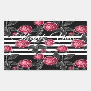 Abstract modern red roses leaves sketched flowers rectangular sticker