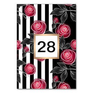 Abstract modern red roses leaves  sketched flowers table number