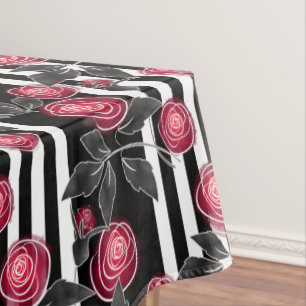 Abstract modern red roses leaves sketched flowers tablecloth
