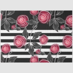 Abstract modern red roses leaves sketched flowers tissue paper