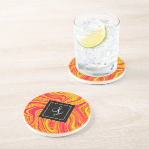 Abstract Modern Red Yellow Liquid Marble Coaster