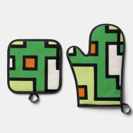 Abstract Modern Retro mapper #1 Oven Mitt & Pot Holder Set