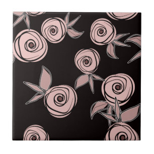 Abstract modern roses flowers pink blush black flo tile