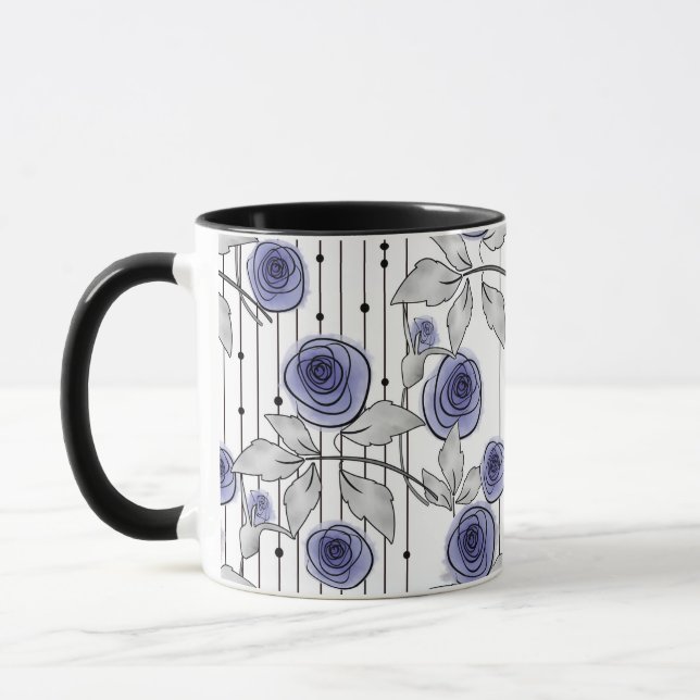Abstract modern roses flowers violet grey white be mug (Left)