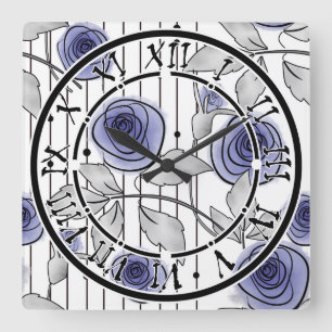 Abstract modern roses flowers violet grey white be square wall clock