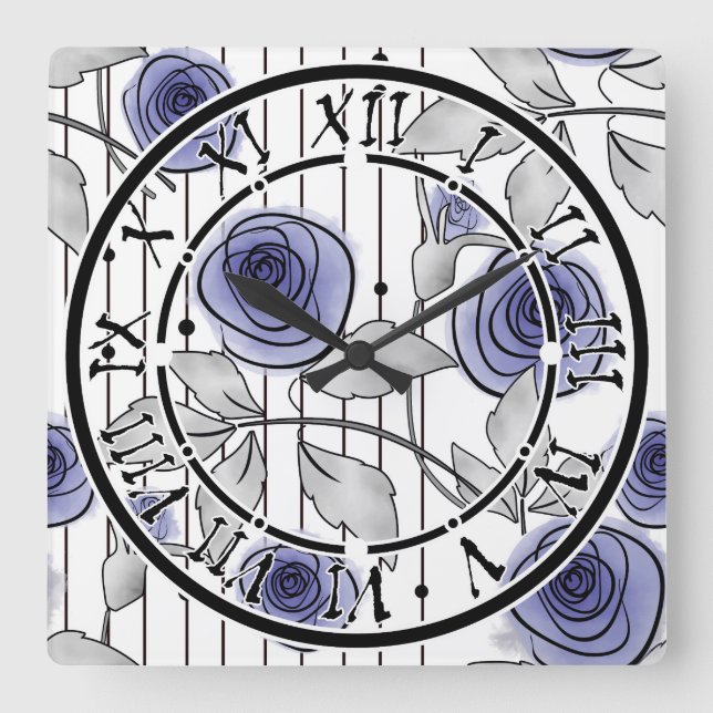 Abstract modern roses flowers violet grey white be square wall clock (Front)