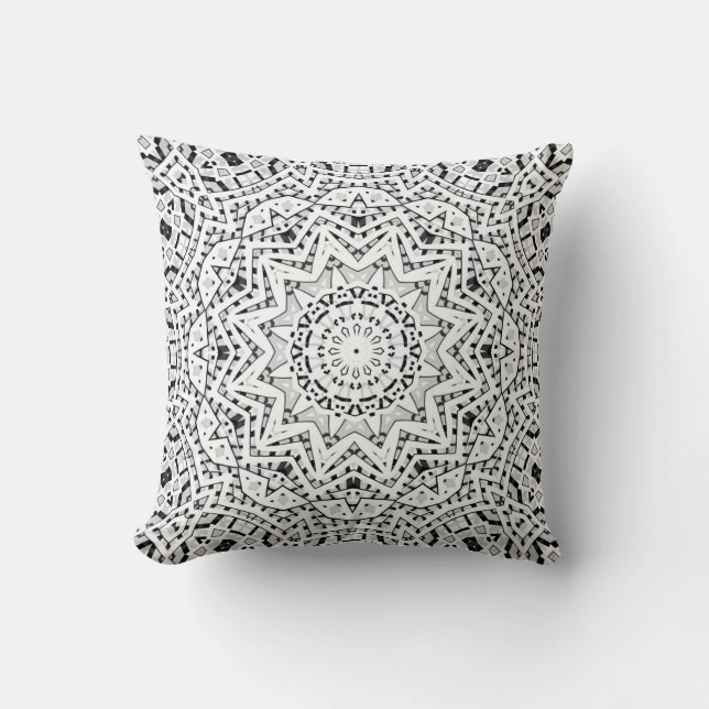 Abstract modern seamless ornamental white black ar cushion (Front)