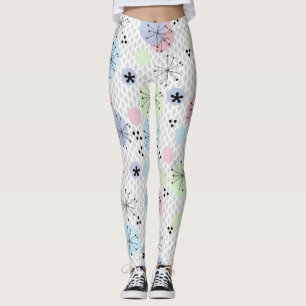Abstract modern shapes circles polka dots light wh leggings