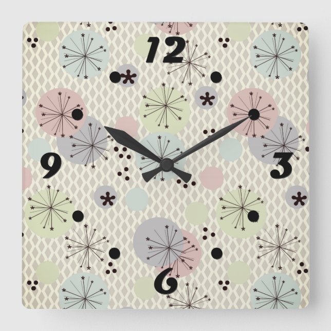 Abstract modern shapes circles polka dots light wh square wall clock (Front)