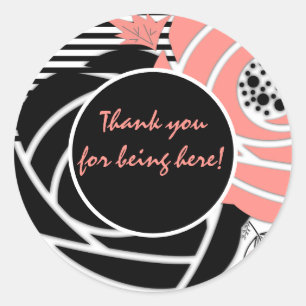 Abstract modern shapes flowers floral coral black classic round sticker