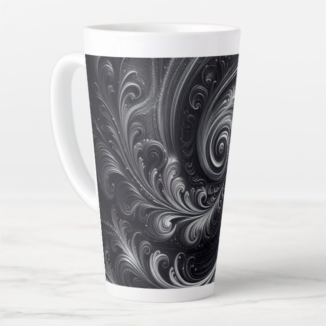 Abstract Modern Simple Swirling Black and White Latte Mug (Left Angle)