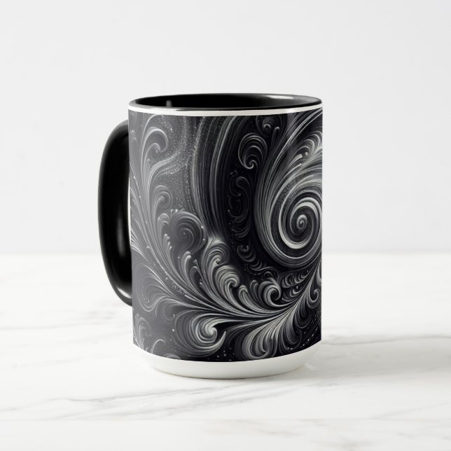 Abstract Modern Simple Swirling Black and White Mug (Front Left)