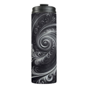 Abstract Modern Simple Swirling Black and White Thermal Tumbler
