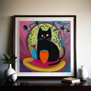 Abstract Modern Stylised Black Cat 1:1 Poster
