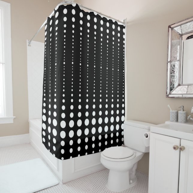 Abstract modern stylish black white lines dots cir shower curtain (In Situ)