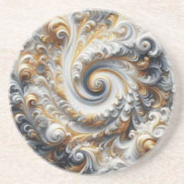 Abstract Modern Swirling Gold, Black and White Coaster