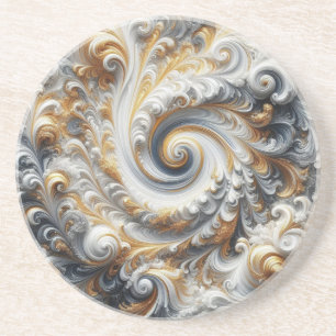 Abstract Modern Swirling Gold, Black and White  Coaster
