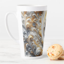 Abstract Modern Swirling Gold, Black and White Latte Mug