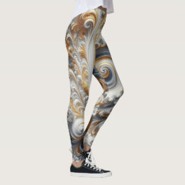 Abstract Modern Swirling Gold, Black and White Leggings