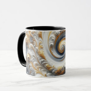 Abstract Modern Swirling Gold, Black and White Mug