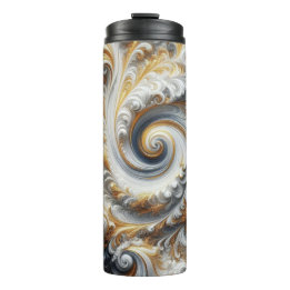 Abstract Modern Swirling Gold, Black and White Thermal Tumbler