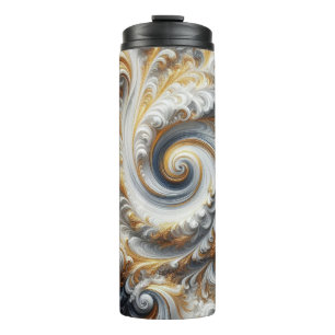 Abstract Modern Swirling Gold, Black and White  Thermal Tumbler